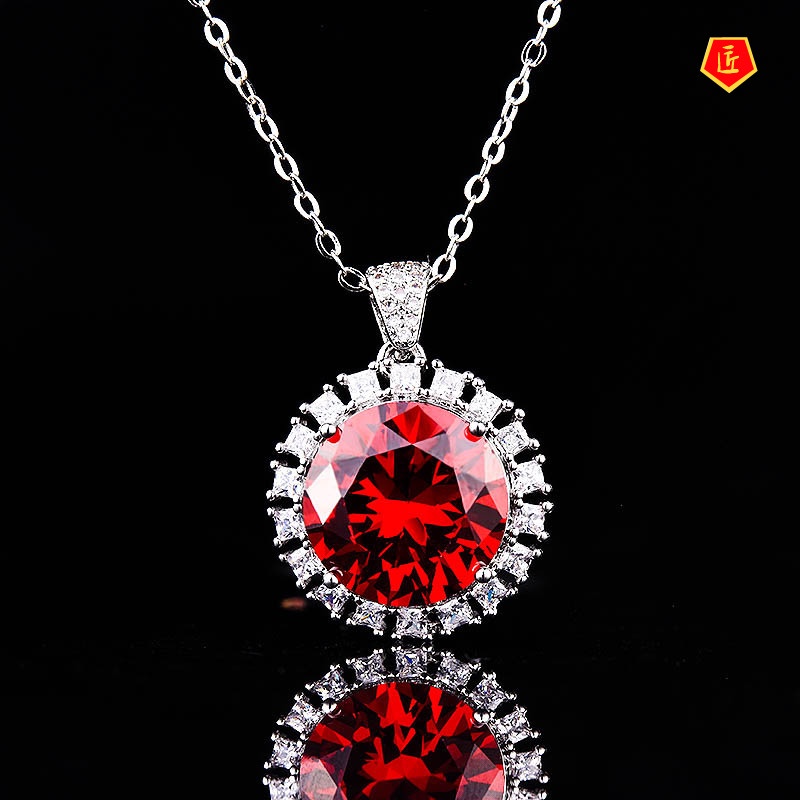 [Ready Stock]10 Karat Shiny Diamond Pendant Luxury Colorful Gemstone Necklace for Women