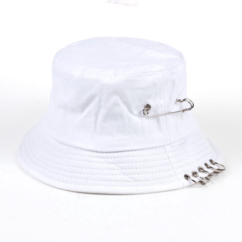 Voron Monochrome iron pin rings personality topi bucket unisex cotton fisherman hat topi bucket pria topi bucket wanita