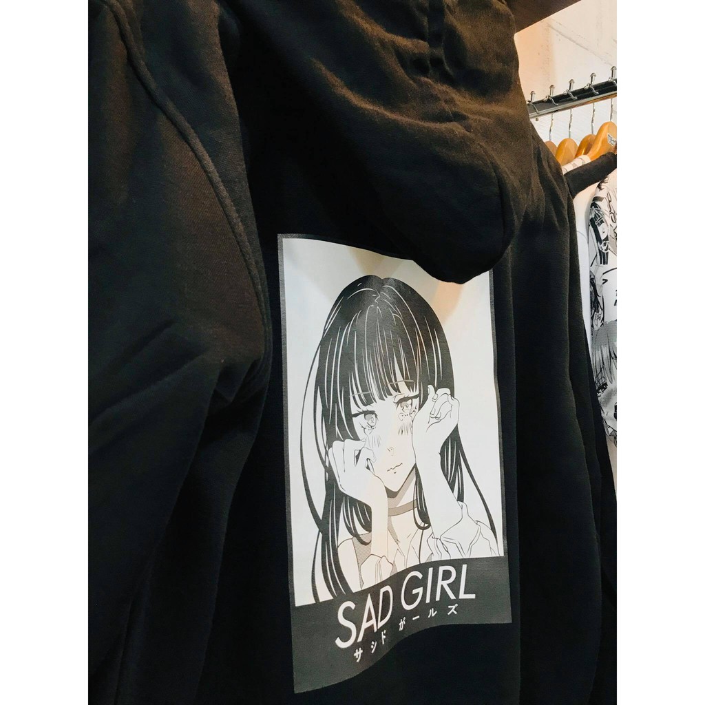Sweater distro Sad Girl Fleece Premium - white &amp; Black