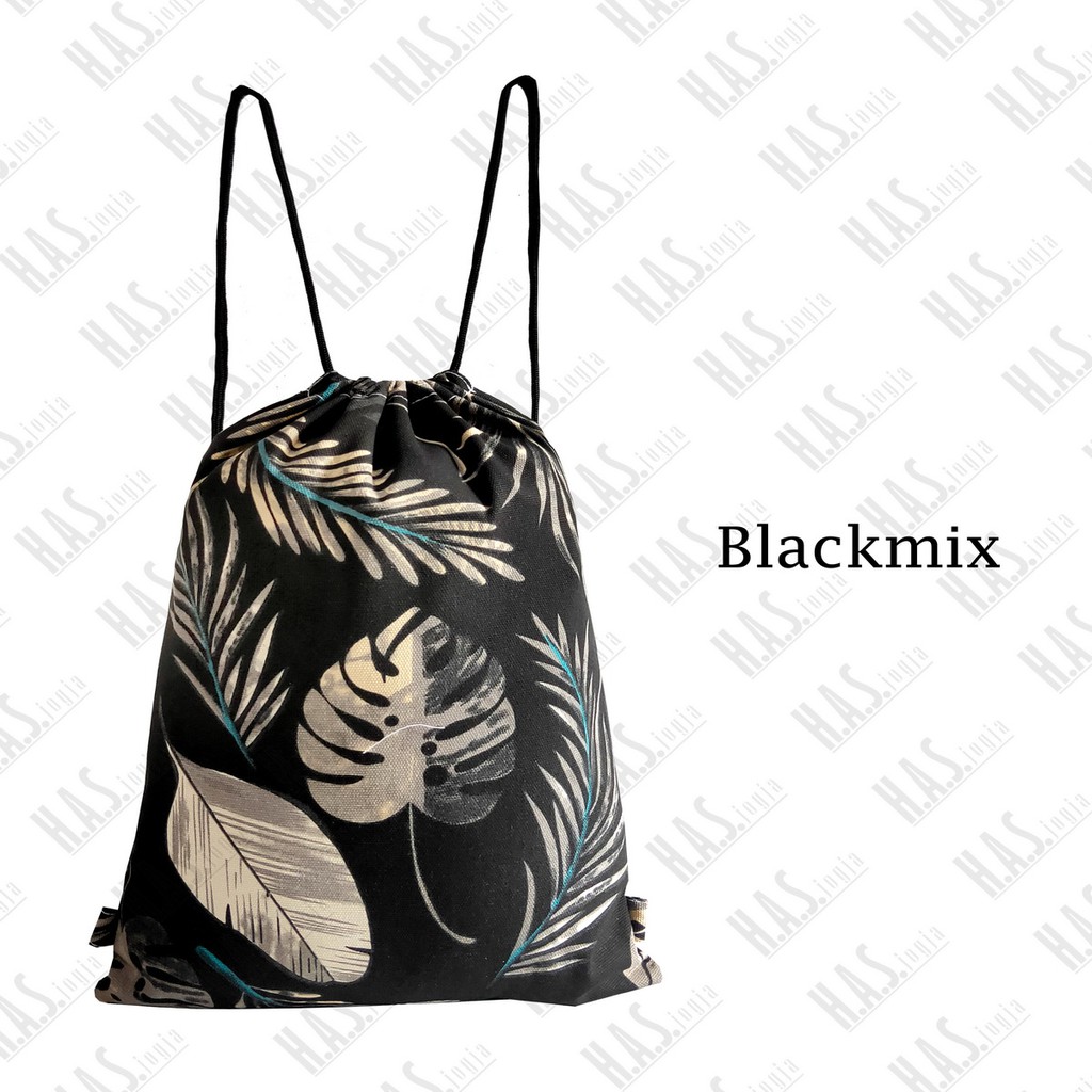 [LIMITED] TAS SERUT DRAWSTRING BAG STRING BAG STRINGBAG BAHAN KANVAS TEBAL MOTIF BLACKMIX