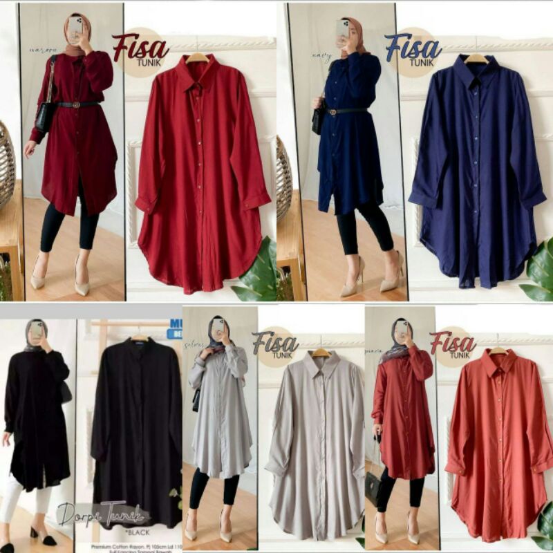Tunik kemeja fisa atasan kemeja fisa jumbo motif polos