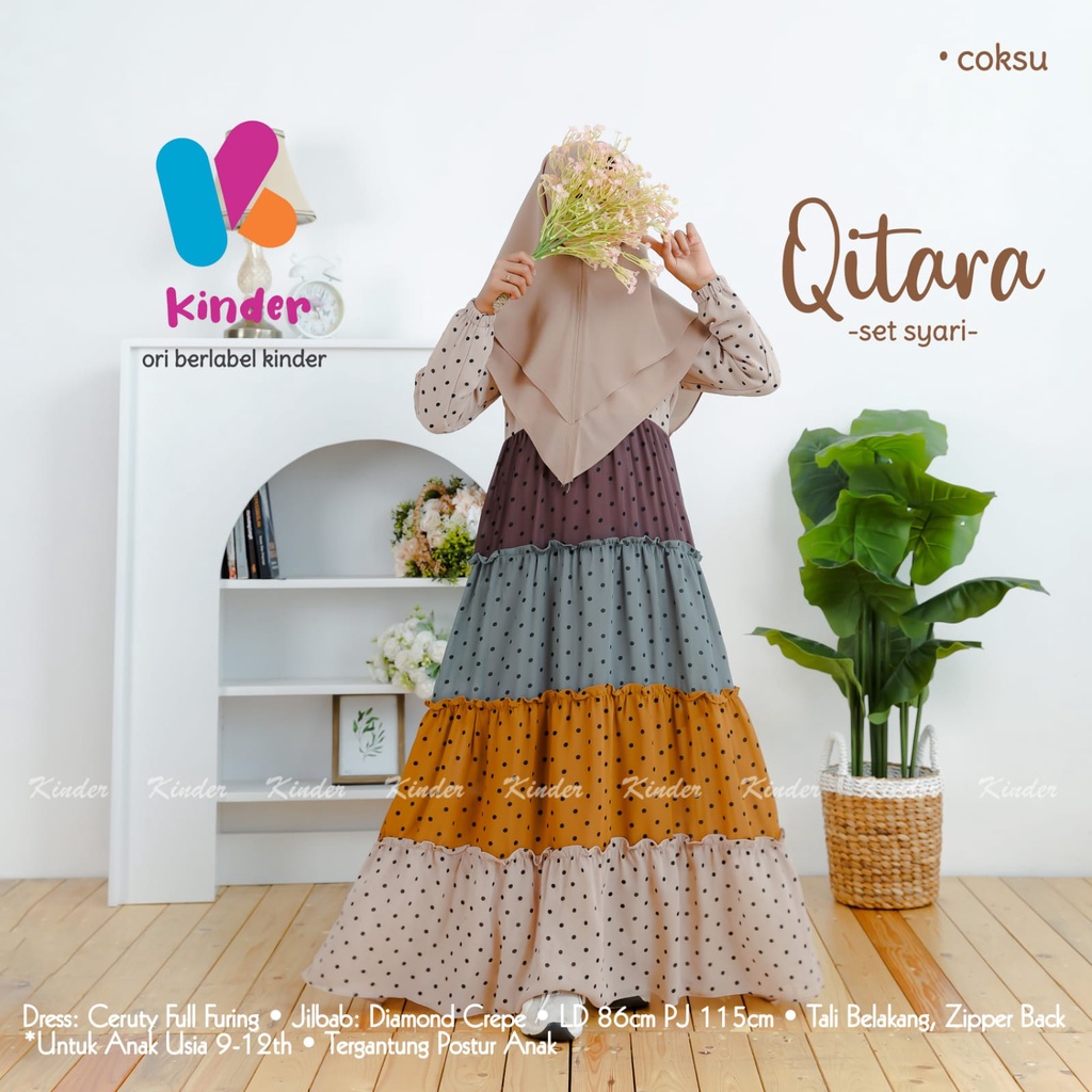 QITARA SET SYARI KIDS / SETELAN BAJU GAMIS ANAK DAN KHIMAR SYARI / SETELAN BAJU MUSLIM ANAK PEREMPUA