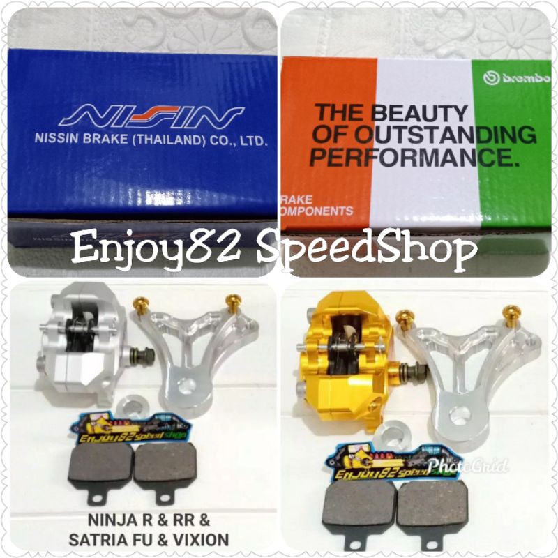 Paket Kaliper Belakang 2P / 2 Piston Plus Baut Breket Ninja R &amp; RR &amp; Satria Fu &amp; Vixion New