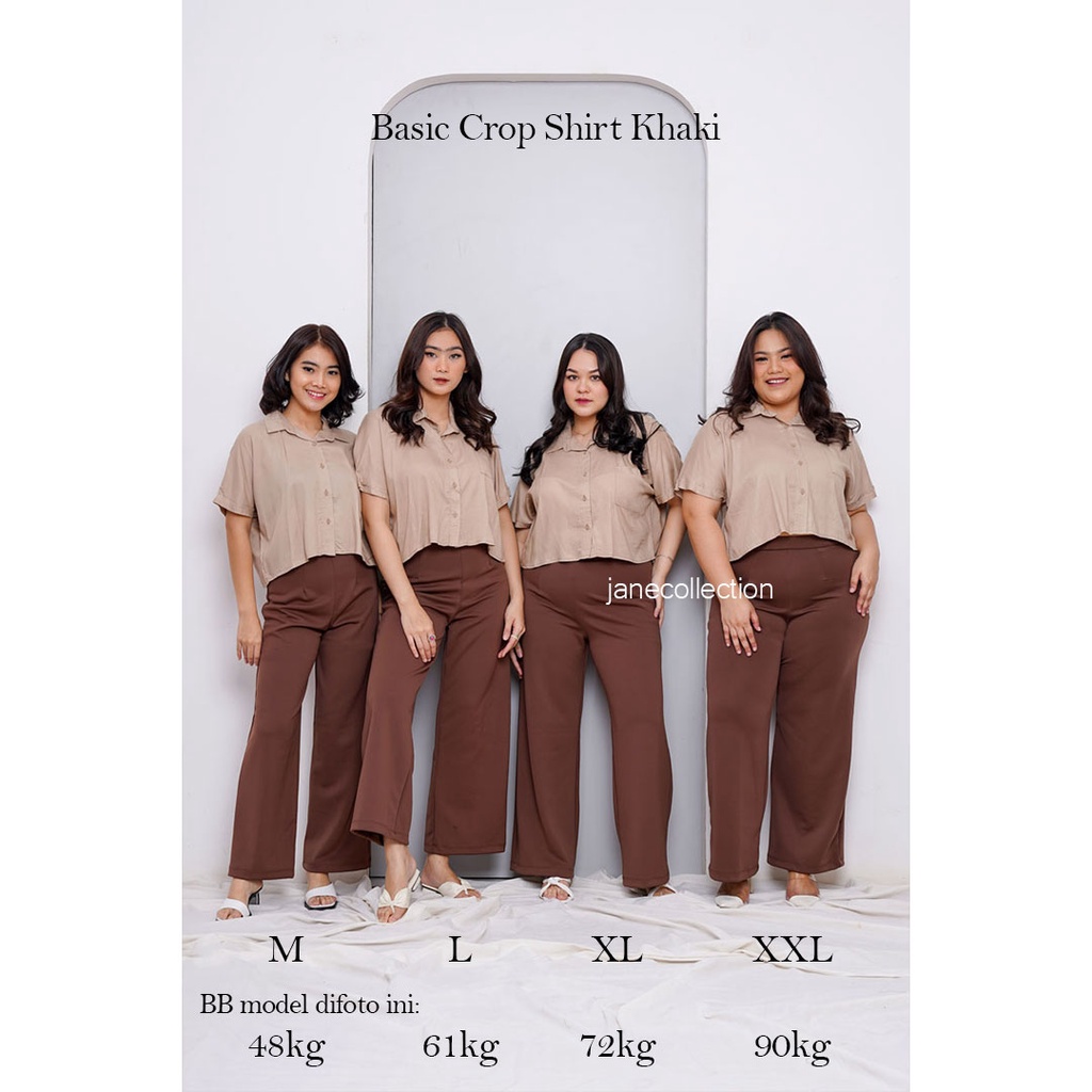 JANE COLLECTION || Kemeja Kerja Wanita Kancing Lengan Pendek M L XL XXL Ukuran Jumbo Oversize Crop Top Katun Rayon - Basic Crop Shirt