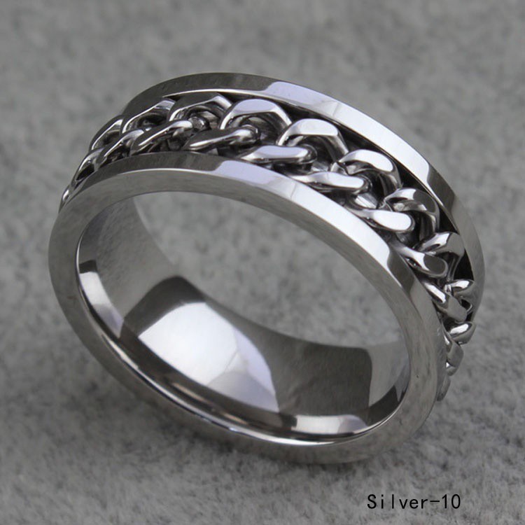 Cincin Lapis Silver dengan Rantai Stainless Steel untuk Pria