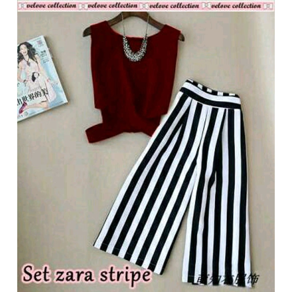 GL SET ZARA STRIPE FASHION WANITA CANTIK MODEL TERBARU VAHAN WEDGES IMPORT TERLARIS BEST SELLER