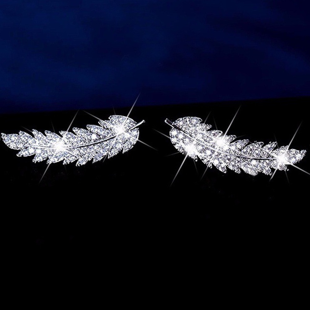 Hu Hu Hu Hu Hu Alat Bantu Pasang Kacamata♡ Anting Tusuk Desain Daun Hias Cubic Zirconia Gaya Mewah Untuk Wanita