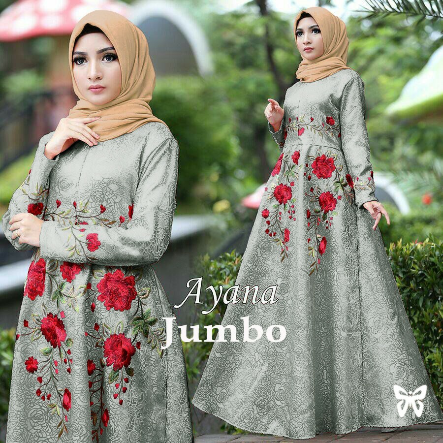 Hopylovy - Maxi Jumbo New Ayana Bordir Warna Baru | Gamis Wanita Bordir Embos | Gamis Pesta Kondangan