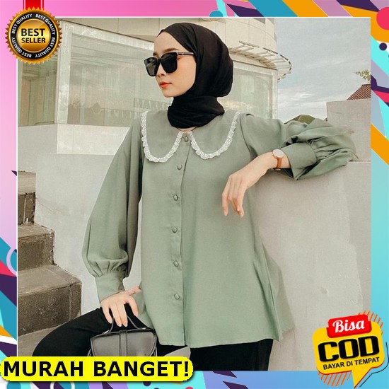 Gzls Blouse Premium Wanita Kemeja Satin Wanita Lengan Panjang Import Narina Top Baju Atasan Wanita