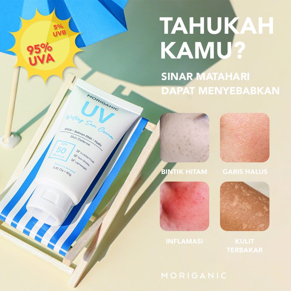 Moriganic Sunscreen UV Watery Sun Cream with CICA - Salmon DNA - Hyaluronic SPF50 PA++++ 40gr