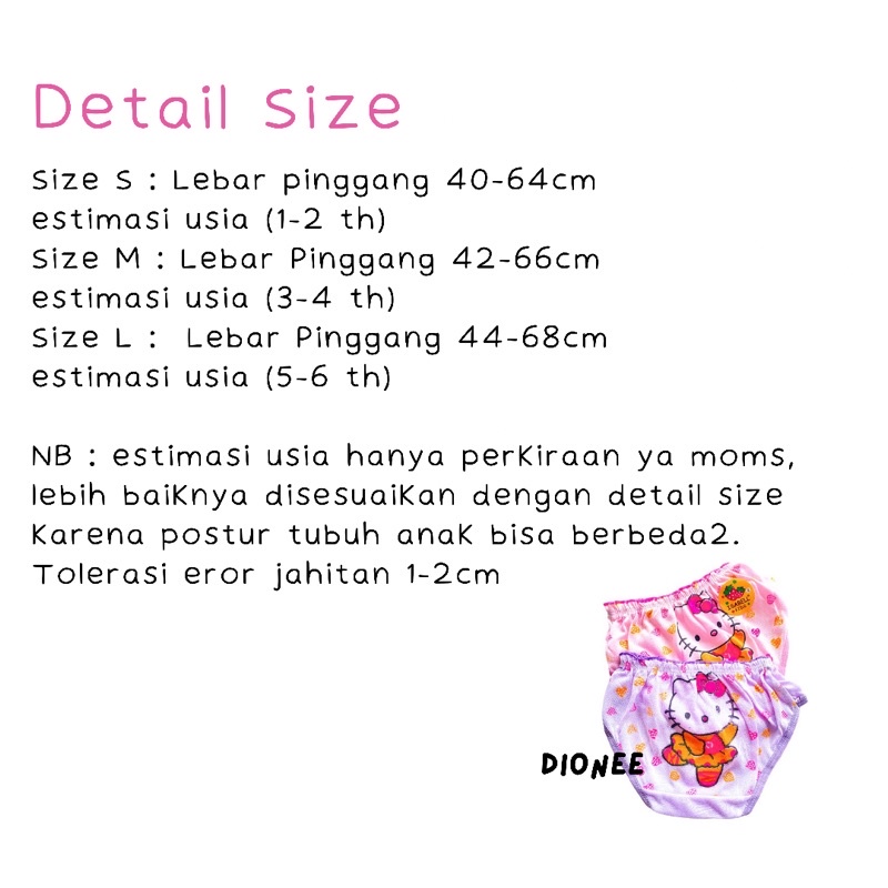 CD Celana Dalam Anak Perempuan Cewek Motif Hellokitty Katun / Celana Dalam Bayi Boxer Anak Isabel HK