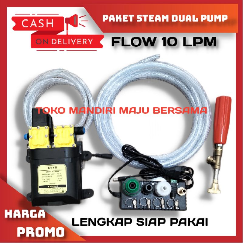 PAKET STEAM MOTOR POMPA DC DOBEL 12V 12 LPM / CUCI MOBIL / AC