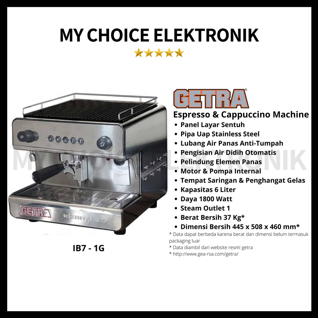 GETRA Mesin Espresso &amp; Cappuccino IB7-1G 1 Outlet