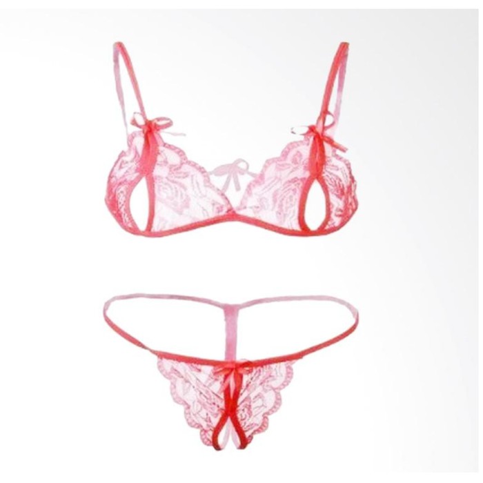Bra Lingerie Wanita sexyTransparan Bar Set g string Open Bikini a129 -