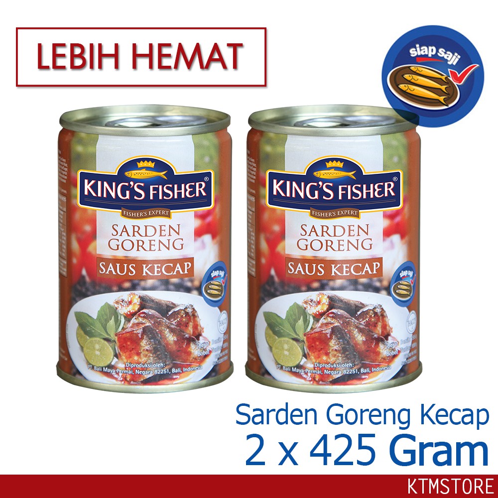 

KtmStore King's Fisher Paket 2 pcs Sarden goreng kecap Makanan Kaleng 425g kings fisher