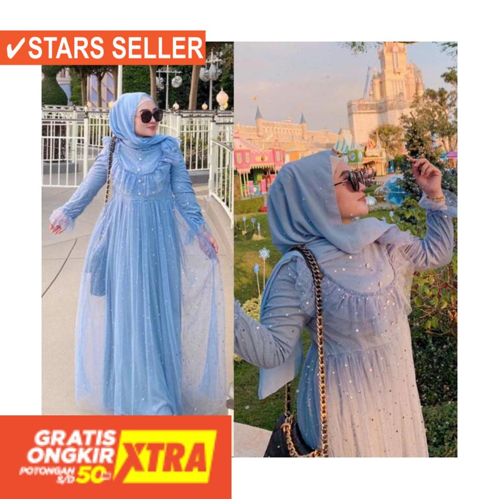 BAJU MUSLIM TERKINI TERBARU WANITA MURAH CEWE ASLI / Baju lebaran tile import gamis tutu bintang