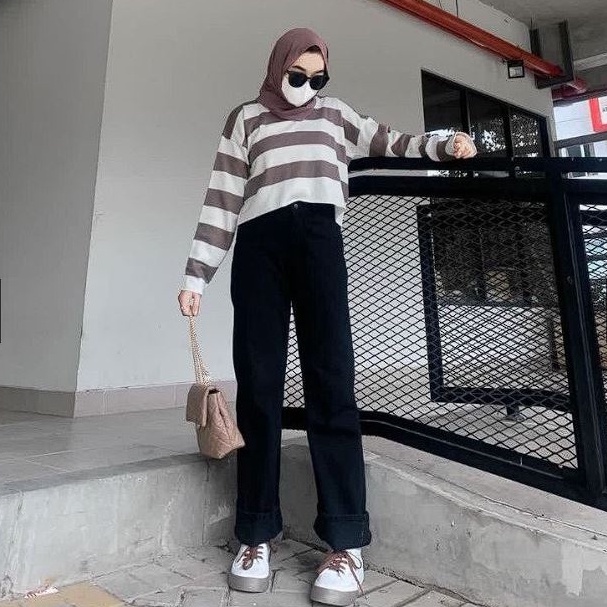 HOPYLOVY - Fuji Crop Top Rajut/Blus Rajut Danira /Blouse Blaster/rajut blaster/Baju Fuji/atasan rajut belang