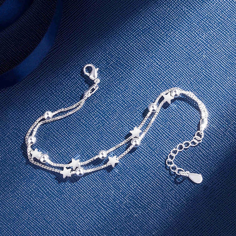 Gelang Tangan Sterling Silver 925 Dengan Hiasan Bintang + Batu Zircon Untuk Wanita