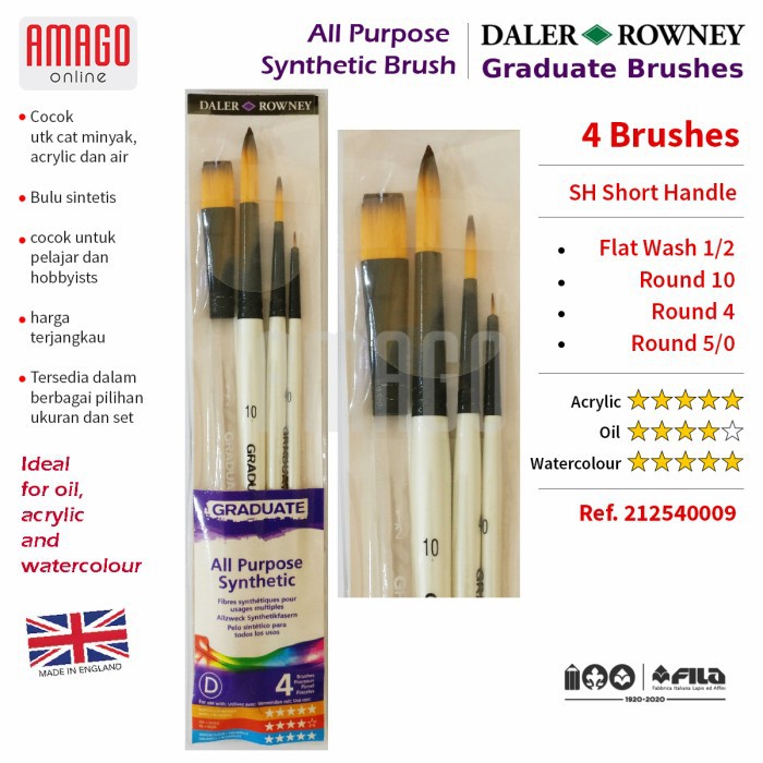 

KUAS DALER ROWNEY ISI 4 - GRADUATE SYNTHETIC BRUSH - WATERCOLOUR SET 4