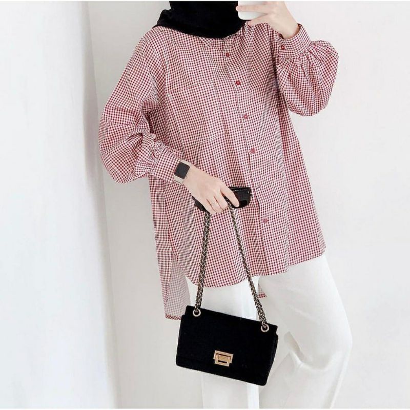 kemeja wanita motif kotak-kotak/kemeja kerja/kemeja wanita