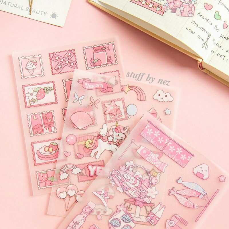 1 pcs Sticker deco unicorn cupcake permen lolipop pc decor awan stiker strawberry stoberi polcos cut
