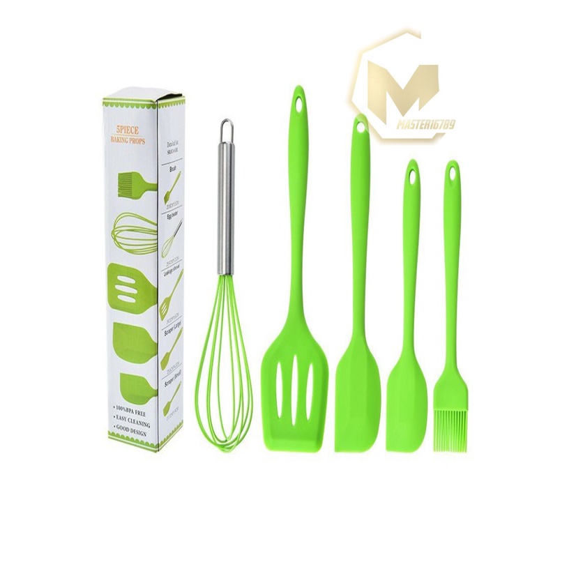 RT81 Alat Masak bahan silikon Silicone Utensil Spatula Cooking Baking Props Set 5pcs Peralatan Masak 5 in 1 Tahan Panas BPA Free MA2752