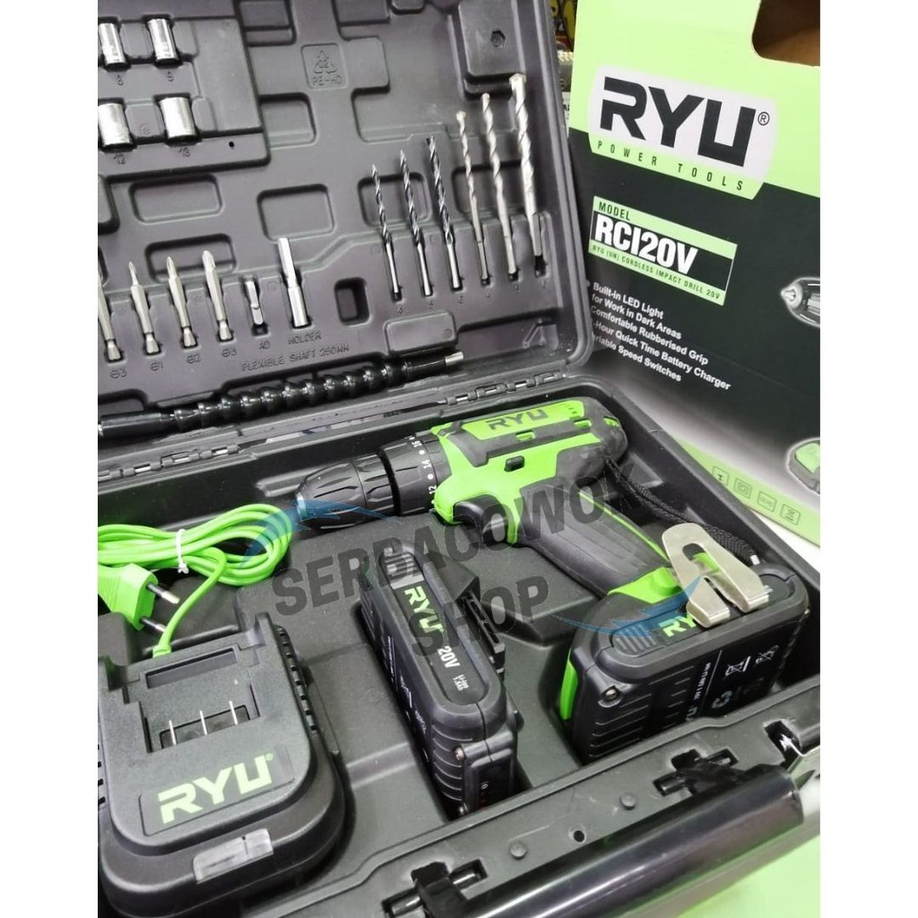 Mesin Bor Cordless Impact Drill RYU RCI20 Volt Mesin Bor Charge Baterai Termurah Berkualitas