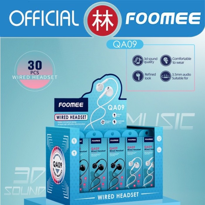 Foomee QA09S Wired Headset Bass Boosted Edition - 1 Box 30 Pcs