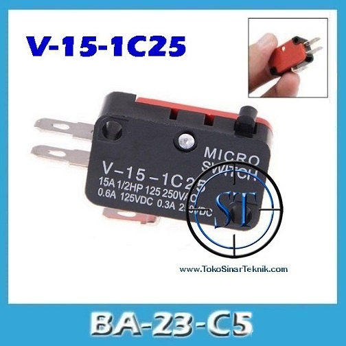 BA-23-C5 Mini Micro Limit Switch V-15-1C25 Saklar On Off Tombol Tekan Tuas Gagang NC NO Momentary