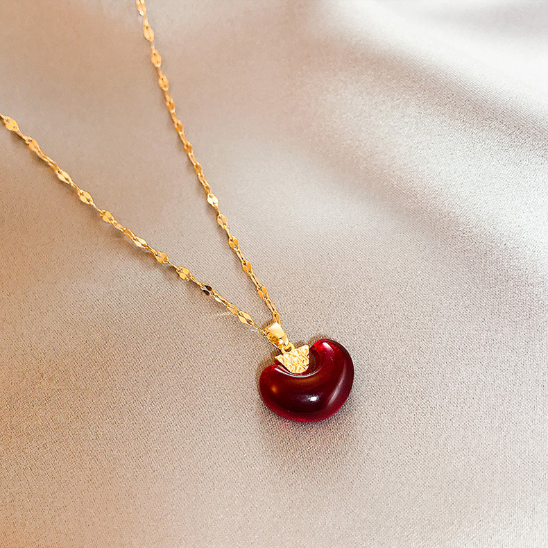 Fashion national style Akasia Kacang Merah titanium steel Emas Kalung Wanita