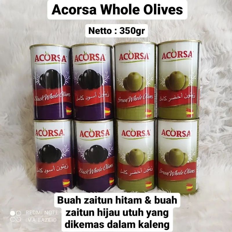 

Buah zaitun 350gr hitam dan hijau acorsa whole olives ori Saudi