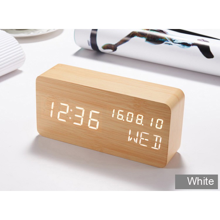 Jam Weker Alarm Kayu Digital Voice Control - TX602 - OMHX0ZYW Yellow with White Side