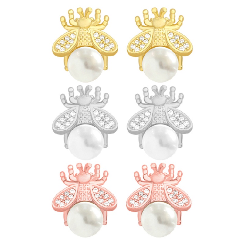 925 Silver Needle Little Bee Pearl Earrings Simple, Small And Cute Fashion Earrings