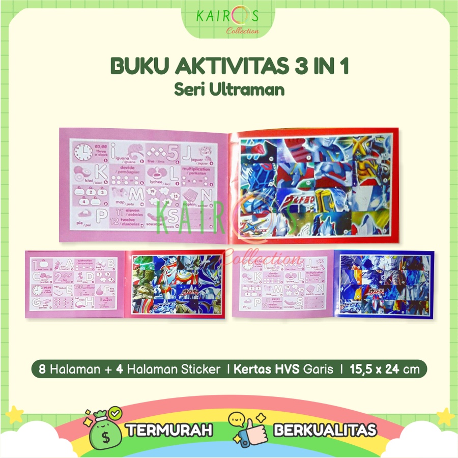 Buku Aktivitas Mewarna Sticker (3 in 1) Buku Gambar Anak Seri Ultraman