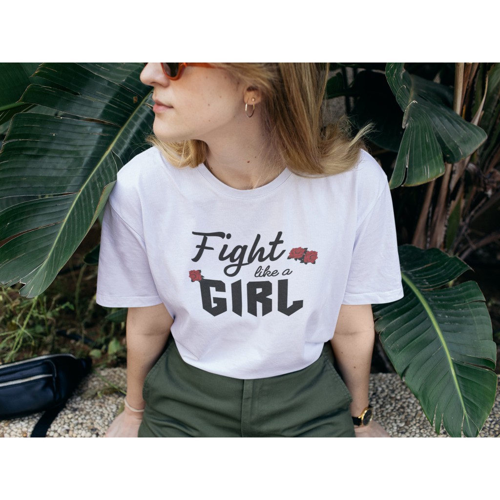 Tshitrallday Kaos Premium Unisex Pria &amp; Wanita bisa Oversize 100% Cotton Combed GRAPHIC FIGHT LIKE A GIRL