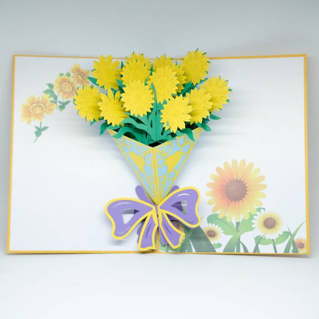 Pop Up Card Buket Bunga 3D- Flower Bouquet Kartu Ucapan Unik