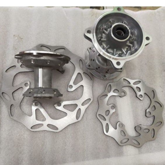 TROMOL KLX 150 , KLX DT , KLX D TRACKER  H36 1 SET PIRINGAN DEPAN BELAKANG SILVER TROMBOL