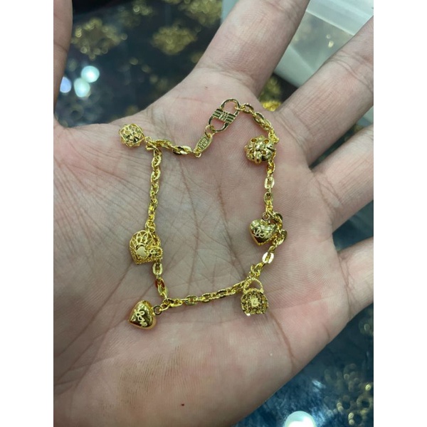 Gelang rantai tangan anak dan dewasa emas asli kadar 700 70% 16k 22 karat model holo Hermess charm gantung gold rose