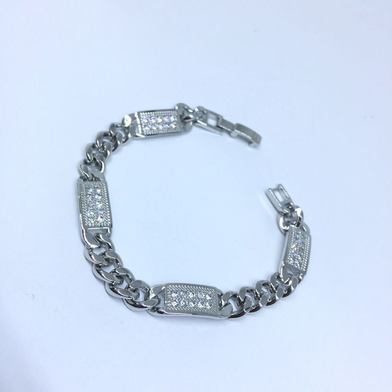 Gelang Rante Murah Wanita Silver Permata Putih Anti Karat Xufing