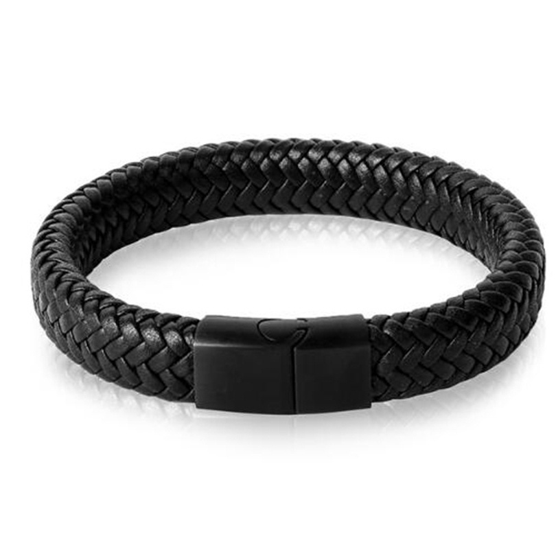 Gelang Bahan Kulit Warna Hitam Ukuran 18.5 / 22 / 20.5cm Untuk Pria