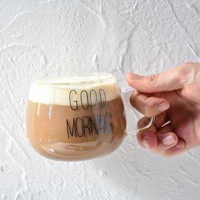 Original Gelas kopi double wall cangkir kopi teh double wall coffee glass mug double wall unik-Good Morning 350ml