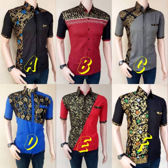 tey-17 Batik Pria ASJ SA HRB026 Kenongo Kemeja Tosca Pendek Pekalongan Padi M L Xl Sogan Tulis ::