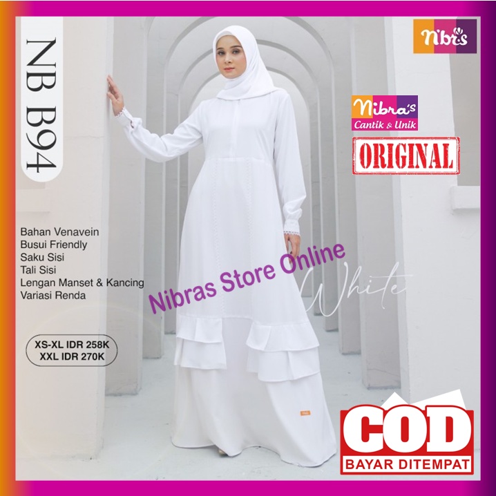 Gamis Nibras Terbaru 2022 Putih Polos NB B94 Promo Baju Dres Dress Wanita Dewasa Syari Busui Muslim 