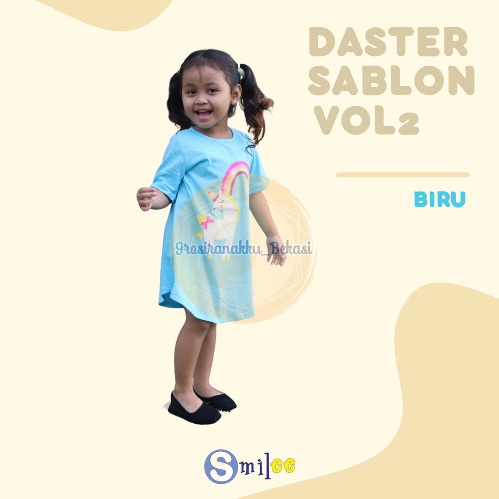 Daster Anak Smile Sablon Vol 2 Motif Birumuda Pelangi size 1-5Thn