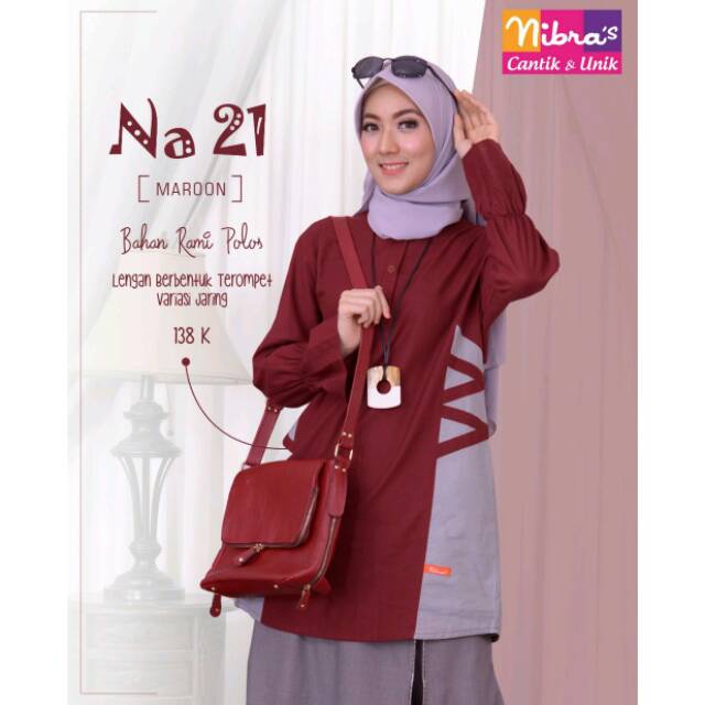 Atasan Wanita Kekinian Dan Trendy Blouse Wanita Karir Baju Nibras NA 21 Maroon Baju Cantik Dan Unik