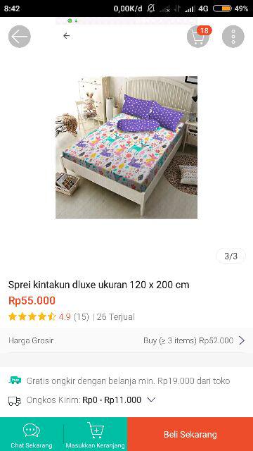 Sprei Kintakun Dluxe Ukuran 120 X 200 Cm