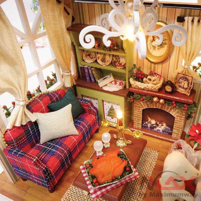 Merakit Rumah boneka cantik bisa untuk Pajangan semua anak pasti akan mendekat Miniatur Rumah Boneka 3D DIY 1:24 - 8009A Warna Mix Warna Diy Miniatures Dollhouse Kits Wooden Miniature House Kit Birthday  Roombox Doll House Furniture Set