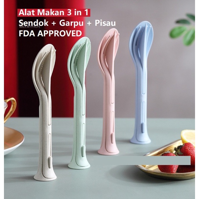 Set Alat Makan 3 in 1 Sendok Garpu Pisau BPA Free FDA Approved Praktis