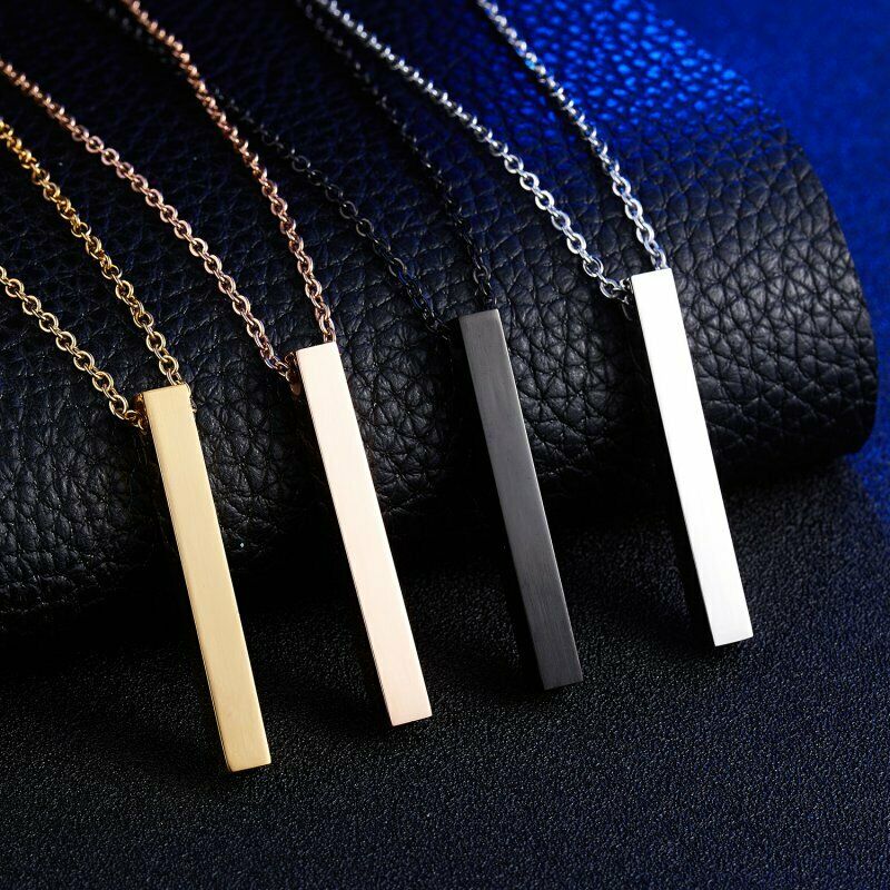 Cuboid Glossy Stainless Steel Lettering DIY Custom Pendant Necklace Men and Women with the Same Personality Fashion Birthday Gift