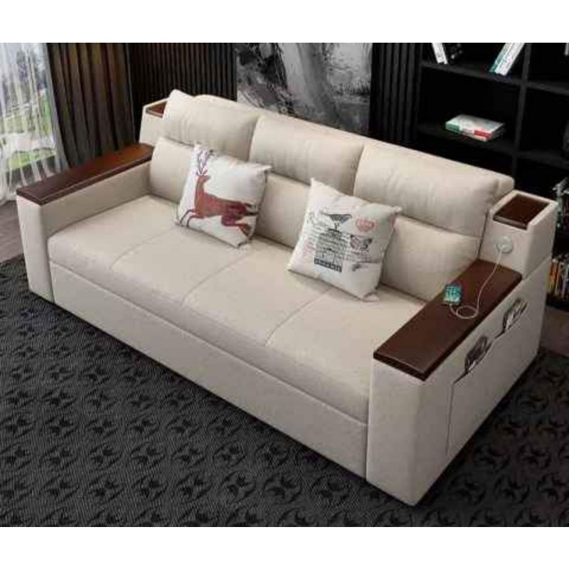 SOFA TERBARU MODEL RECLENING MINIMALLIS MULTIFUNGSI / SOFABED (CREAM)